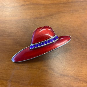 Enamel Red Hat Pin Vintage Brooch, Red Hat Society 1980’s