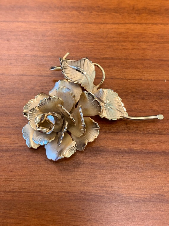 Giovanni Rose Brooch Signed Detailed Leaves 1960s Etsy