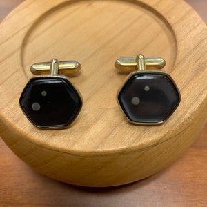 1950 Cufflink hexagonal Grey Steel Dots MCM