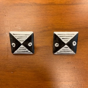 Geometrische oorbellen Zwart Wit Vierkant 3/4&quot; pre 2000