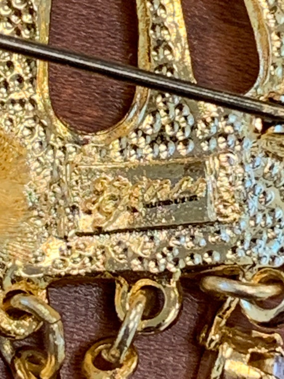 Unique Umbrella Brooch Gold With Black Enamel Rhi… - image 5