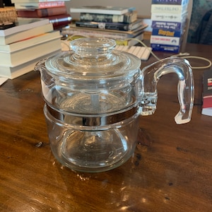 Seltene komplette MCM PYREX Kaffeekanne 4 Tassen #7754 Flameware All Parts Retro Transparent Tea