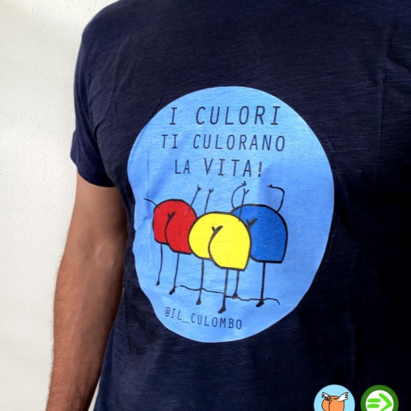 T-shirt Uomo, I CULORI, il Culombo® | Colore Blu o Nero | Cotone Organico 100%.