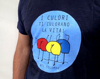 Men's T-Shirt, THE CULORI, the Culombo® | Color Blue or Black | 100% Organic Cotton.