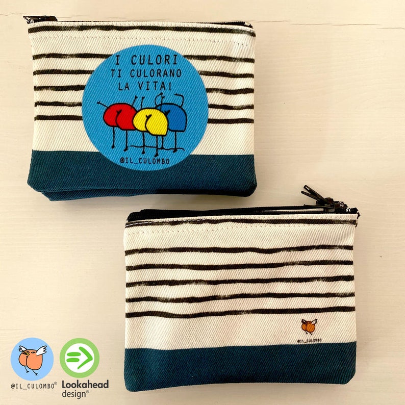 Striped cotton coin purse personalized with illustrations of 'il Culombo' Card holder Document holder Purse Small sachet i Culori