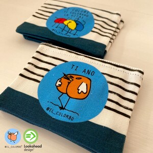 Striped cotton coin purse personalized with illustrations of 'il Culombo' Card holder Document holder Purse Small sachet image 2