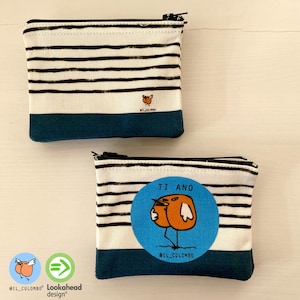 Striped cotton coin purse personalized with illustrations of 'il Culombo' Card holder Document holder Purse Small sachet Ti Ano