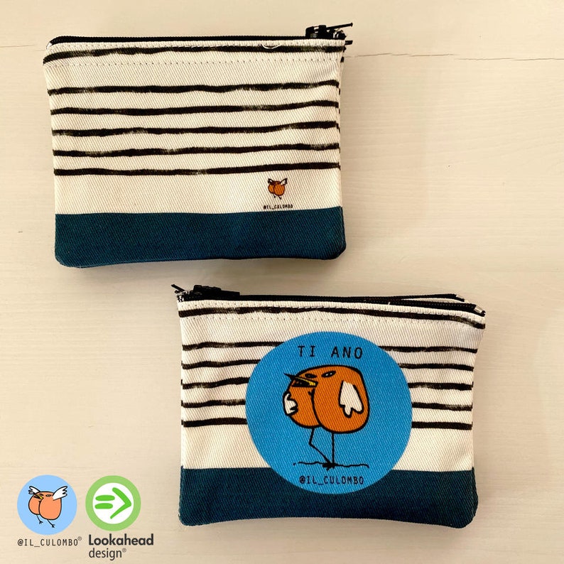 Striped cotton coin purse personalized with illustrations of 'il Culombo' Card holder Document holder Purse Small sachet Ti Ano