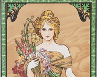 Spring (from The Four Seasons) - Alphonse Mucha - PDF Cross Stitch DIGITAL Pattern