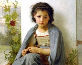 The Little Knitter (1882) - William-Adolphe Bouguereau - PDF Cross Stitch DIGITAL Pattern