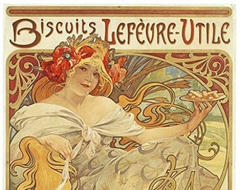 Biscuits Lefèvre-Utile ad 1897 - Alphonse Mucha - PDF Cross Stitch DIGITAL Pattern
