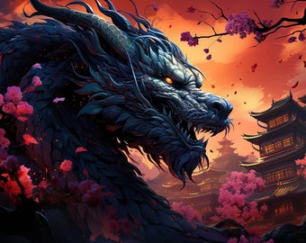 Dragon at sunset (2024) AI Art - PDF Cross Stitch DIGITAL Pattern
