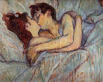 In Bed, The Kiss (1892) - Toulouse-Lautrec - PDf Cross Stitch DIGITAL Pattern