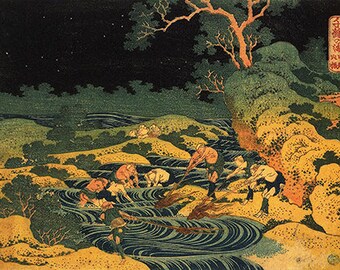 Fishing by Torchlight in Kai Province (c.1833) - Katsushika Hokusai - PDF Cross Stitch Pattern
