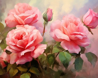 Watercolor Roses - AI Art - PDF Cross Stitch DIGITAL Pattern