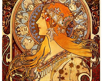 Zodiac - Alphonse Mucha (1896) - PDF Cross Stitch DIGITAL Pattern