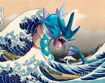 The Great Wave of Gyarados (AI Art) - PDF Cross Stitch DIGITAL Pattern