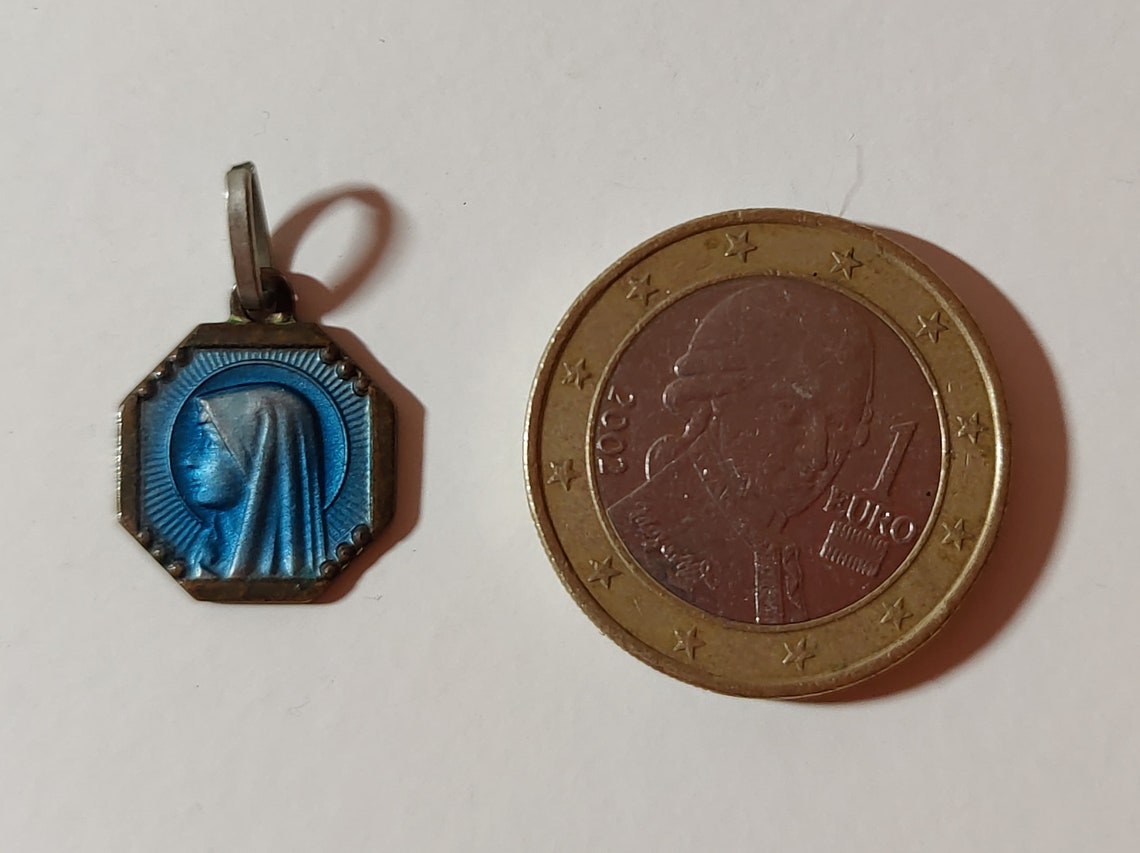 NotreDame de Lourdes medal art deco blue enamel bronze Etsy