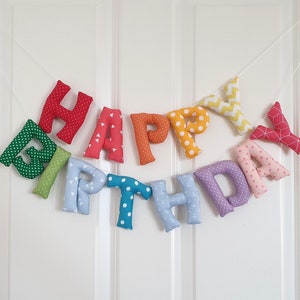 Happy Birthday garland made of fabric letters, wall decoration, birthday decoration, rainbow
