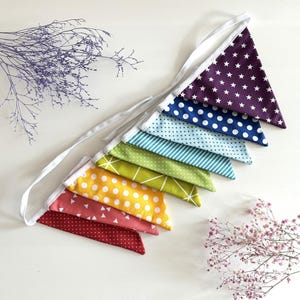 Rainbow Bunting – Colorful Fabric Garland with 9 Flags for Kids Room & Party Decoration
