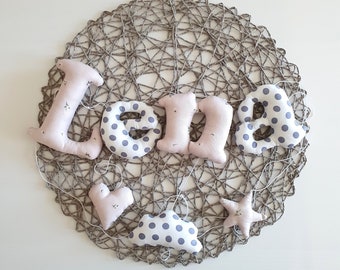 Fabric name garland Lena, name decoration for baby, letter with the child's name