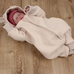 Embroidered 100% Italian Wool Baby Overall Beige – Lined, Stylish Winter Romper (Unisex)