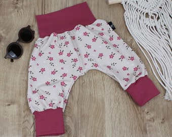 Pumphose Bébé fille, Pantalon ample pour toute-petite, Bloomer pour nouveau-né, Pantalon bébé, Hose Baumwolle Jersey Mädchen Hose Blumen Gris 56 - 98