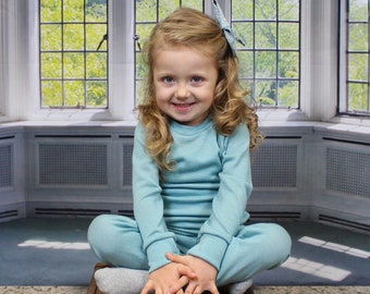 Handmade 100 % Merino Wool Kids Base Layer – Thermal, Breathable Undergarment (Unisex) Soft Toddler Loungewear