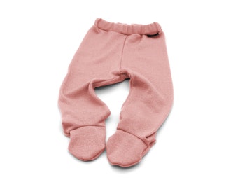 100% Merino Wool baby pants - Pink color, Merino Baby footed leggings, Pink Wolen baby pants, Merino wool baby pants, Rosa Merino Hose