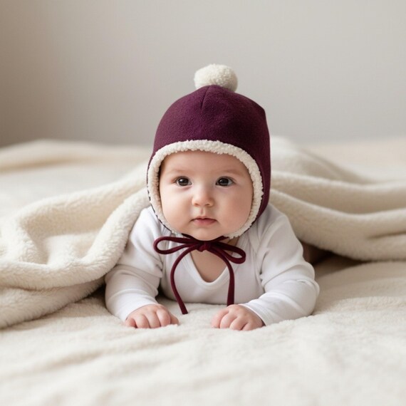 Baby Wool Hat: Italian Virgin Wool, Organic Cotton Lining with pompom