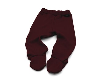 100% Merino Wool baby pants - Bordeaux Merino Baby footed leggings, Pink Wolen baby pants, Merino wool baby pants, Rosa Merino Hose