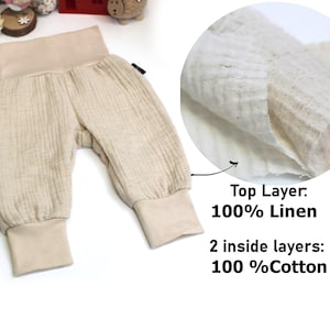 GOTS Zertifizierte Beige Leinen-Baumwoll Pumphose für Kinder Umweltfreundliche Babyhose von AnnaKarinnaKids Bild 1