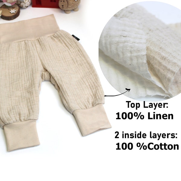 GOTS Certified Beige Linen-Cotton Baggy Pants for Kids - Eco-Friendly Baby Trousers by AnnaKarinnaKids