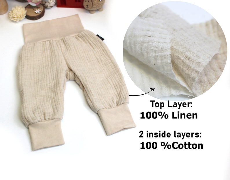 GOTS Zertifizierte Beige Leinen-Baumwoll Pumphose für Kinder Umweltfreundliche Babyhose von AnnaKarinnaKids Bild 1