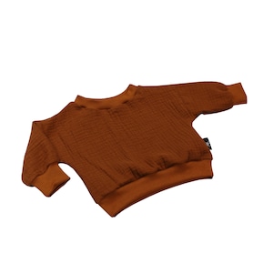 Anna Karinna Kinder Musselin Pullover, Camel Farbe Bio Sommer Musselin Top für Babys und Kinder, Musselin Shirt Baby, Kinder Sommer Pullover Cognac