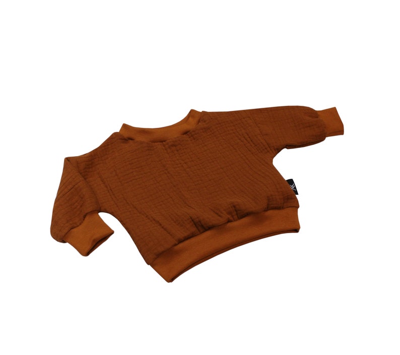 Anna Karinna Kinder Musselin Pullover, Camel Farbe Bio Sommer Musselin Top für Babys und Kinder, Musselin Shirt Baby, Kinder Sommer Pullover Cognac