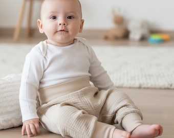 Beige Muslin Baby Pants: Baggy Cotton Toddler Trousers, Pumphose kinder