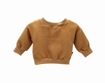 Anna Karinna Kids Muslin Sweater, Top en mousseline d'été bio couleur Camel pour bébés et enfants, Chemise en mousseline bébé, Pull d'été pour enfants