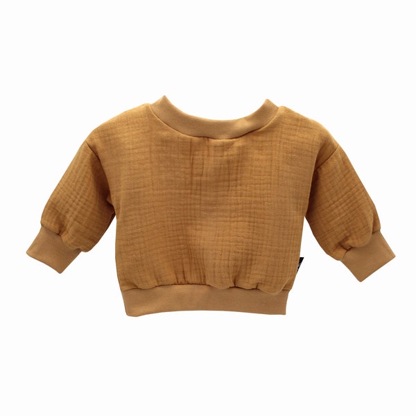 Anna Karinna Kids Muslin Sweater, Camel color organic summer muslin top for babies and kids, Muslin shirt baby,  Kids summer pullover