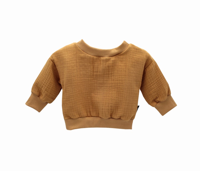 Anna Karinna Kids Muslin Sweater, Camel color organic summer muslin top for babies and kids, Muslin shirt baby, Kids summer pullover image 1