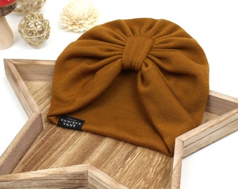 Turban bébé en laine mérinos, turbanmutze bébé en laine mérinos couleur ocre, bonnet turban bébé, nouveau-né - turban adulte, turban bébé en laine, turban bébé mutze