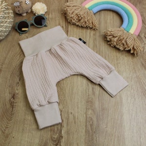 Musselin-Sommer-Pumphose aus Baumwolle, Pumphose für Neugeborene, Kleinkind-Pumphose Musselin, Kinder-Baggy-Hose, Baby-Bio-Kinderhose Junge und Mädchen Beige