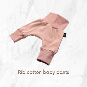 Cozy Pink Rib Cotton Kids Pants - Anna Karinna Baggy Baby Joggers, Pumphose Baby Girl or Boy