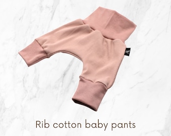 Cozy Pink Rib Cotton Kids Pants - Anna Karinna Baggy Baby Joggers, Pumphose Baby Girl or Boy