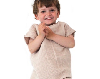 Beige Muslin T-Shirt,  Kids Cotton Summer Top