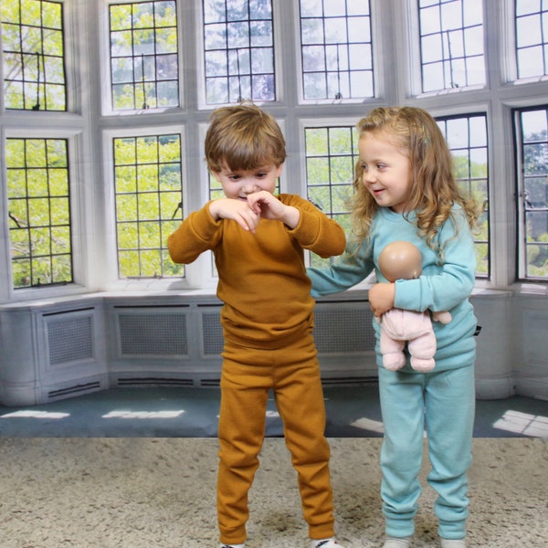 100% Merino Wolle Kinder Pyjamas Set, Merino-Babykleidung, Merino Wolle Babyset, Passende Pyjama Set Unisex Merinowolle Kinder, Winter Baby-Set