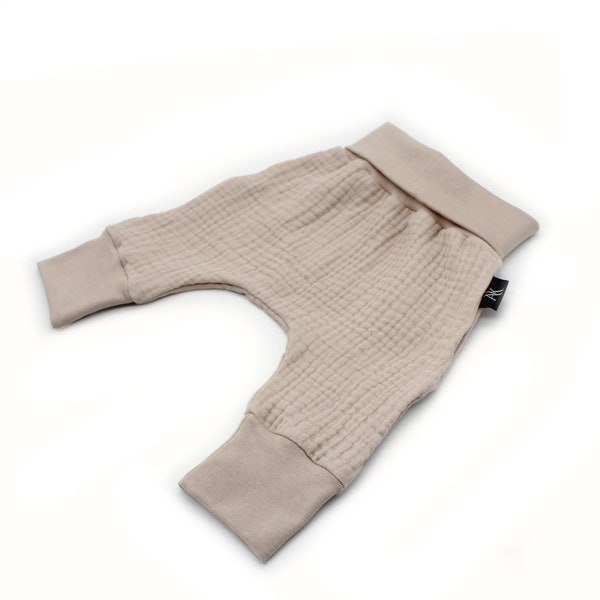 Pantalon bébé en mousseline beige - pantalon en mousseline pour tout-petit - pantalon d'été ample pour bébé garçon ou fille, tailles 56 - 116