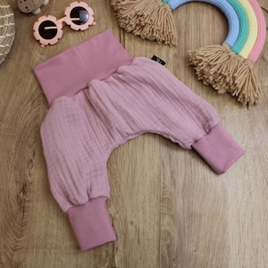 Musselin-Sommer-Pumphose aus Baumwolle, Pumphose für Neugeborene, Kleinkind-Pumphose Musselin, Kinder-Baggy-Hose, Baby-Bio-Kinderhose Junge und Mädchen Rosa