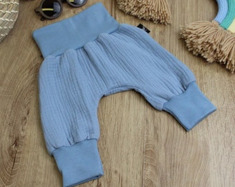 Anna Karinna Kids Pumphose Musselin Kinder Hose Baby Bio Baumwolle Sommer Junge en Mädchen Größen 56-116 Baby Blue