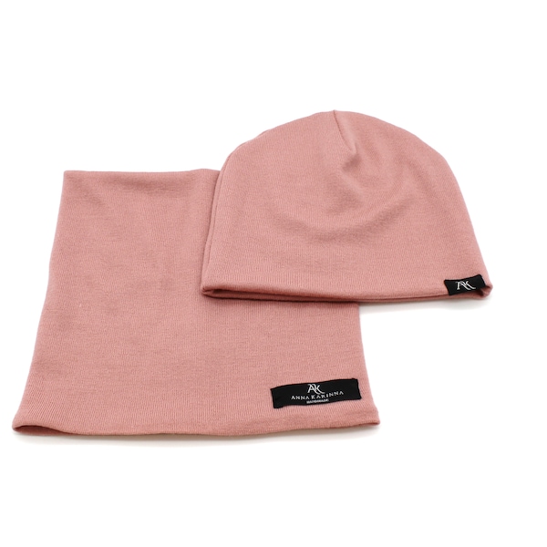 Merino Wool Loop and Hat set, Pink tube scarf and hat, Merino Wool hat set, 100% Merino Wool Neck Gaiter for Men, Women & Kids